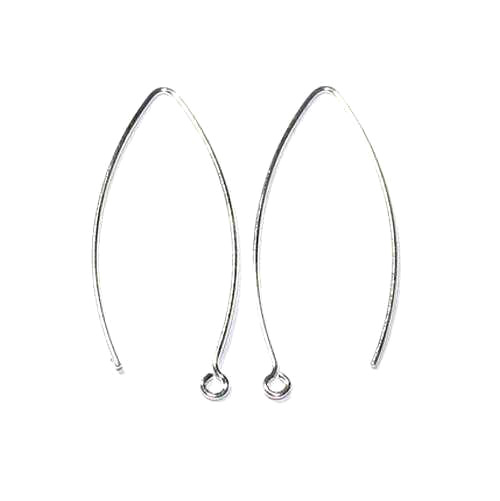 Silver earring wire, oval, 40mm, shiny; per 10 pair