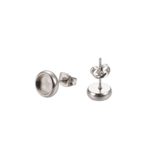 Stainless steel oorsteker, rond 8.5mm, glanzend; per 5 paar
