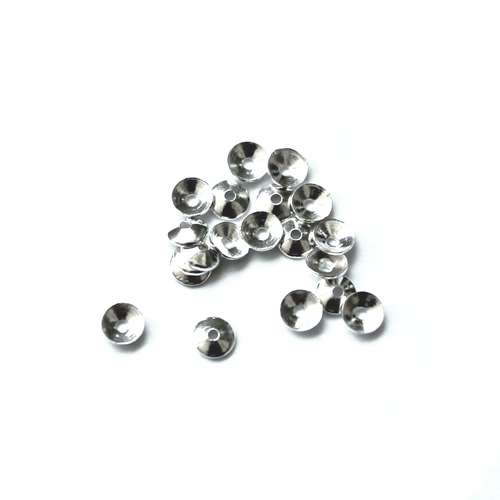 Silver beadcap, round, 3mm, shiny; per 50 pcs