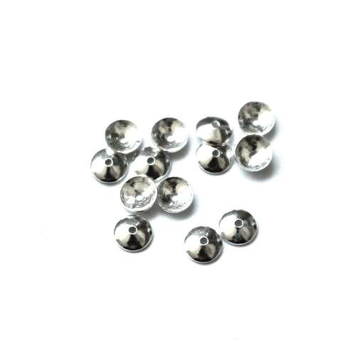 Silver beadcap, round, 4mm, shiny; per 50 pcs