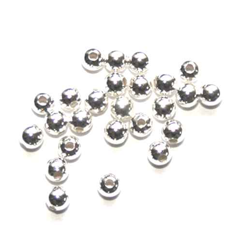 Silver bead, round, 3mm, 1.2mm hole, shiny; per 50 pcs