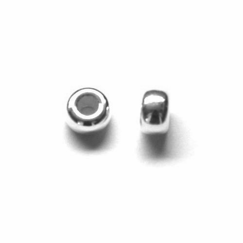 Silver bead, 3.5x7mm, Rhodium plated; per 5 pcs