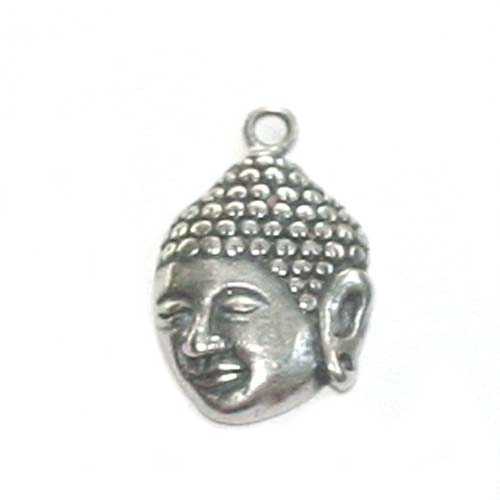 Zilveren bedel, Buddha gezicht, 15x11mm; per 5 stuks
