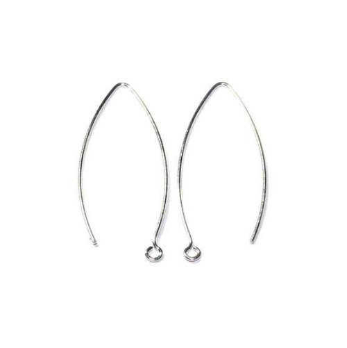 Silver earring wire, oval, 34mm, shiny; per 10 pair