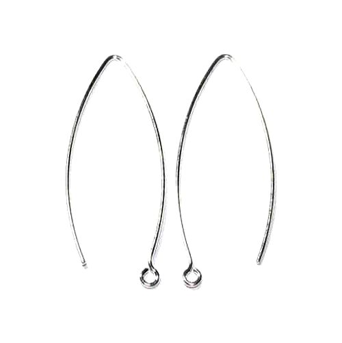 Silver earring wire, oval, 50mm, shiny; per 10 pair
