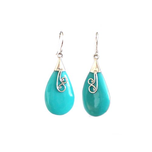 Silver earringhook, with 30mm drop, Turquoise, shiny; per pair