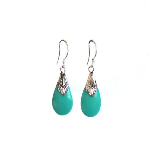 Silver earringhook, with 25mm drop, Turquoise; per pair