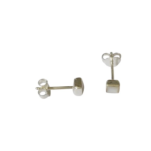 Zilveren oorsteker, MOP 4mm vierkant, glanzend; per paar