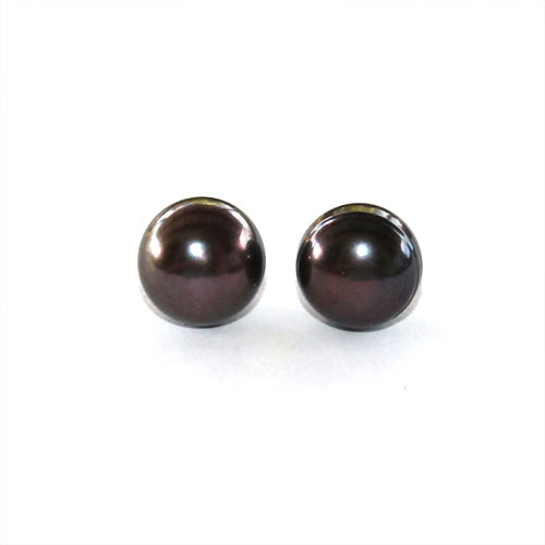 Silver earstick with black freshwater pearl 10mm; per pair