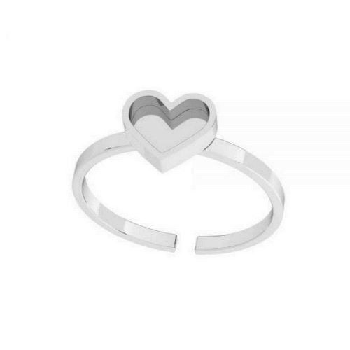 Silver ring, heart cup for resin, shiny