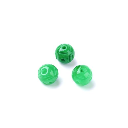 Guru bead, Jade dyed green, 7mm met 3 holes; per 5 pcs