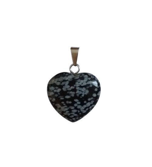 Snowflake obsidian, pendant heart shape, 20mm; per 5 pcs