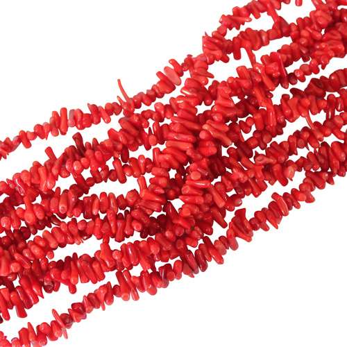 Red Coral, branch, 3-5x10mm, red; per 40cm string