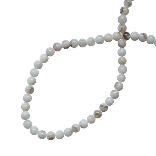 Mother of Pearl, rond, wit/beige, 8mm; per 40cm streng