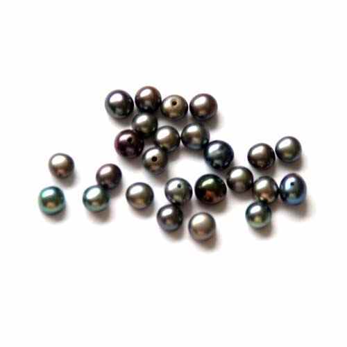 Zoetwaterparel, button, 4-5mm, zwart iris; per 25 stuks