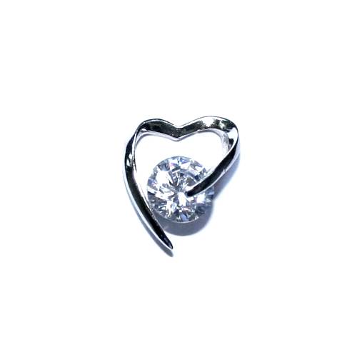 Zilveren hanger, hart, met CZ steentje; per stuk - Klik op de afbeelding om het venster te sluiten