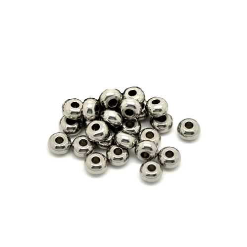 Stainless steel bead, round, 5mm, silver tone; per 100 pcs