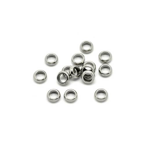 Stainless steel bead, ring, 5mm, platina tone; per 50 pcs