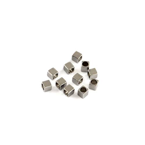 Stainless steel bead, square 2.5mm, platina tone; per 50 pcs