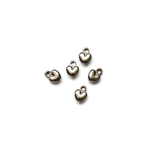 Stainless steel charm, heart, 4mm, shiny; per 10 pcs