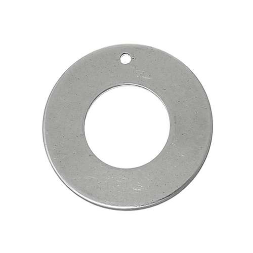Stainless steel bedel, platte ring 16mm, glanzend; per 10 stuks