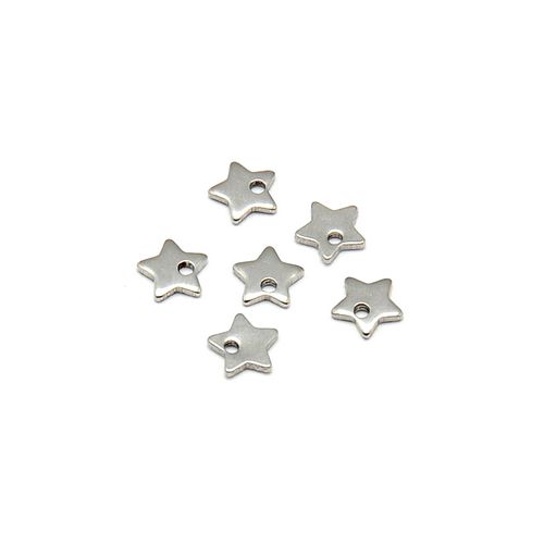 Stainless steel charm, star 6mm, shiny; per 25 pcs