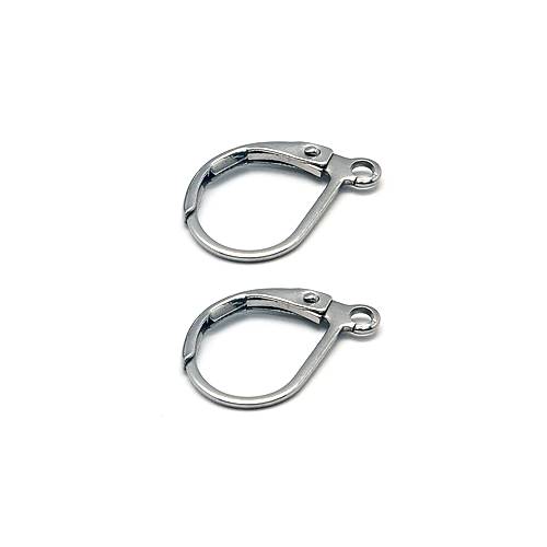 Stainless steel earring, leverback, silver colored; per 10 pair