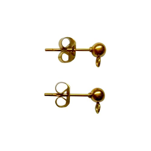 Stainless steel earring post, 4mm ball, ip gold; per 5 pair