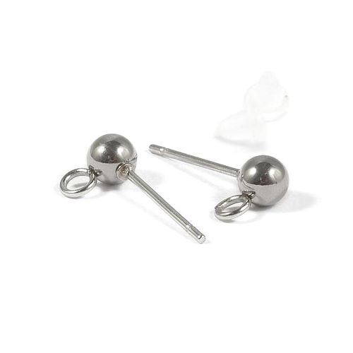 Stainless steel earring post, 15mm, shiny; per 10 pair