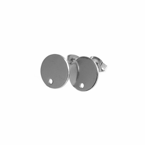 Stainless steel oorsteker, 12mm, staalkleur; per 5 paar