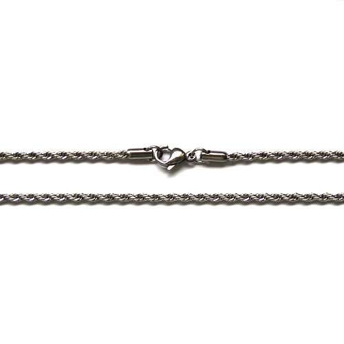 Stainless steel ketting, rope chain, 45cm, glanzend; per 3 stuks