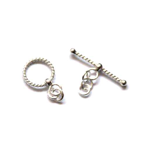 Silver toggle, 11mm / 22.5mm, twisted wire, shiny; per 5 pcs