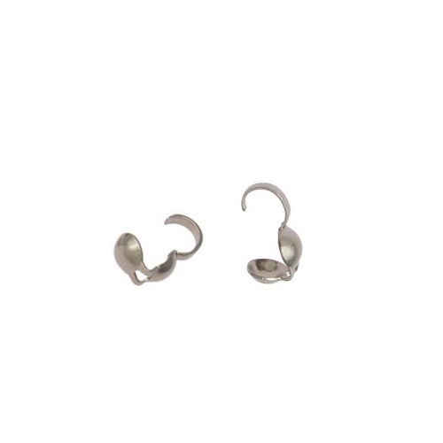 Silver clamshell bead tip, 3.5mmm, single hook; per 20 pcs