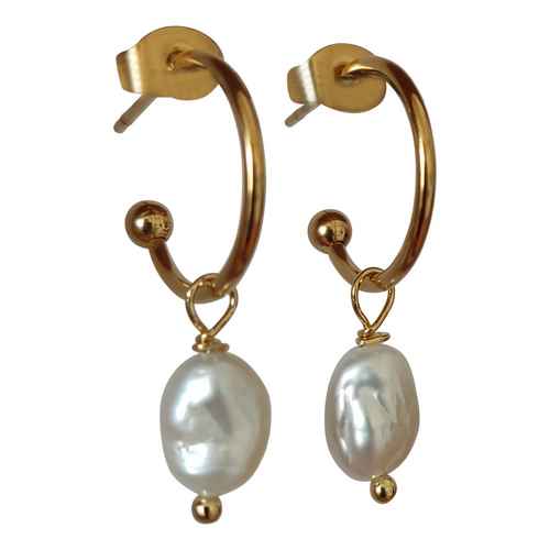 Charm, pearl baroque, ca. 8mm, goldplated; packed per 5 pcs
