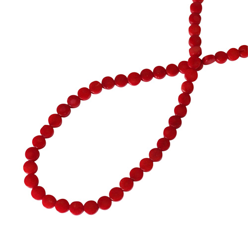 Coral, round flat, 6mm, red; per 40cm string