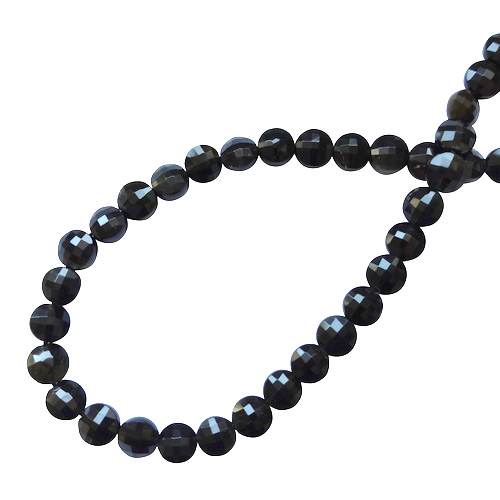 Black Onyx, flat round facet, 8mm; per 40cm string
