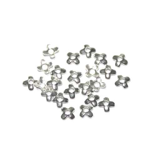 Silver beadcap, flowerpattern, 4,5mm shiny; per 50 pcs