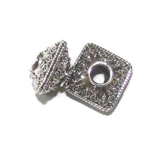 Silver bead, square, 15mm, antique; per pc
