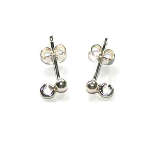 Silver earring post, shiny; per 5 pair