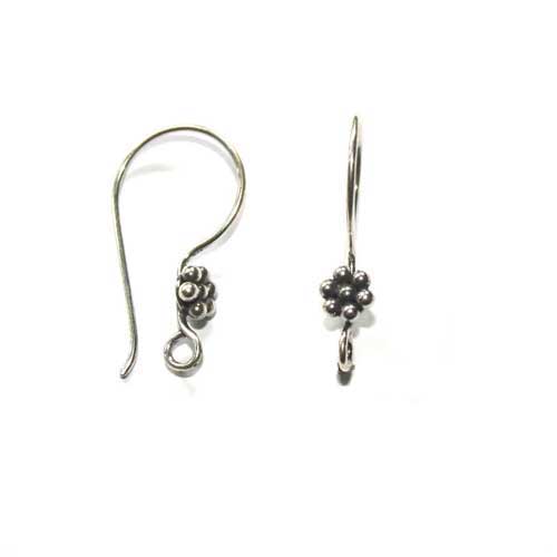 Silver earring wire, flower, antique; per 5 pair