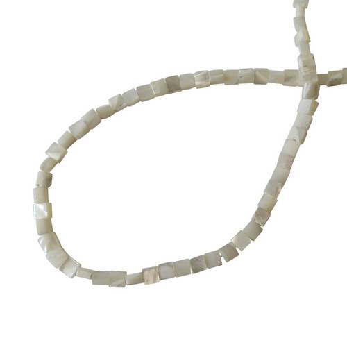 Mother of Pearl, flat square, 4x4mm, white; per 40cm string