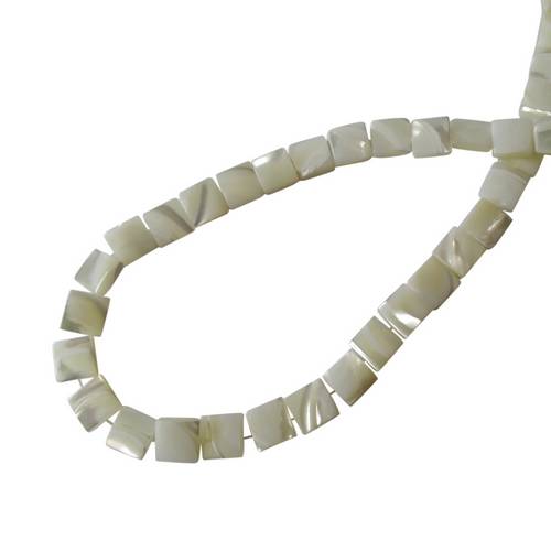 Mother of Pearl, flat square, 8x8mm, white; per 40cm string