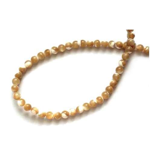 Mother of Pearl, round, white/caramel, 4mm; per 40cm string