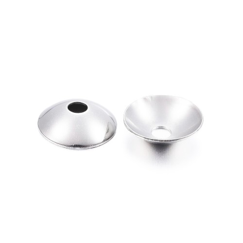 Stainless steel plain beadcap, 8mm, shiny; per 50 pcs