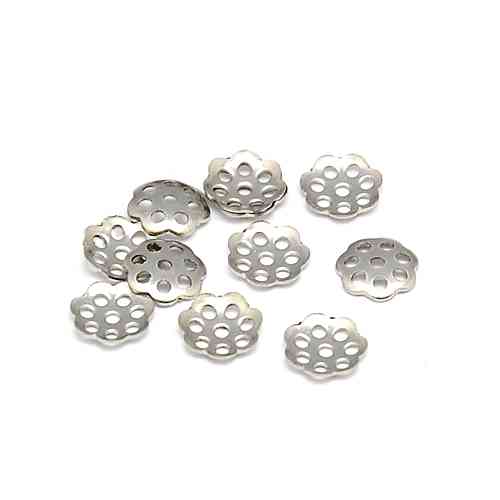 Stainless steel beadcap, flower, 6mm, shiny; per 100 pcs