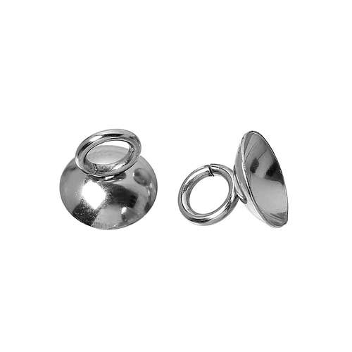 Stainless steel cap 8mm with ring, silvertone; per 25 pcs