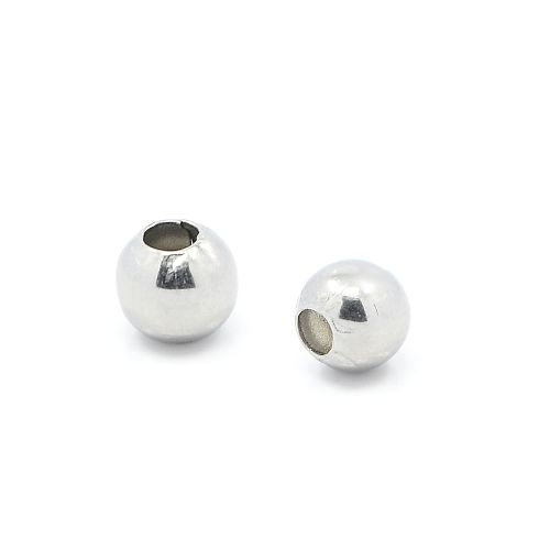Stainless steel bead, round, 5mm, silver tone; per 100 pcs
