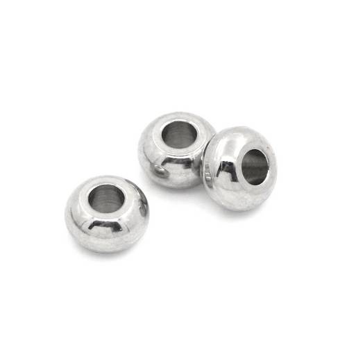 Stainless steel bead, donut, 5x3mm, glanzend; per 100 pcs
