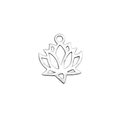 Stainless steel charm, lotus flower, shiny; per 5 pcs