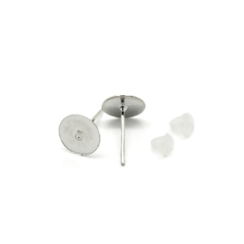 Stainless steel earpin, plate 8mm, shiny; per 50 pair